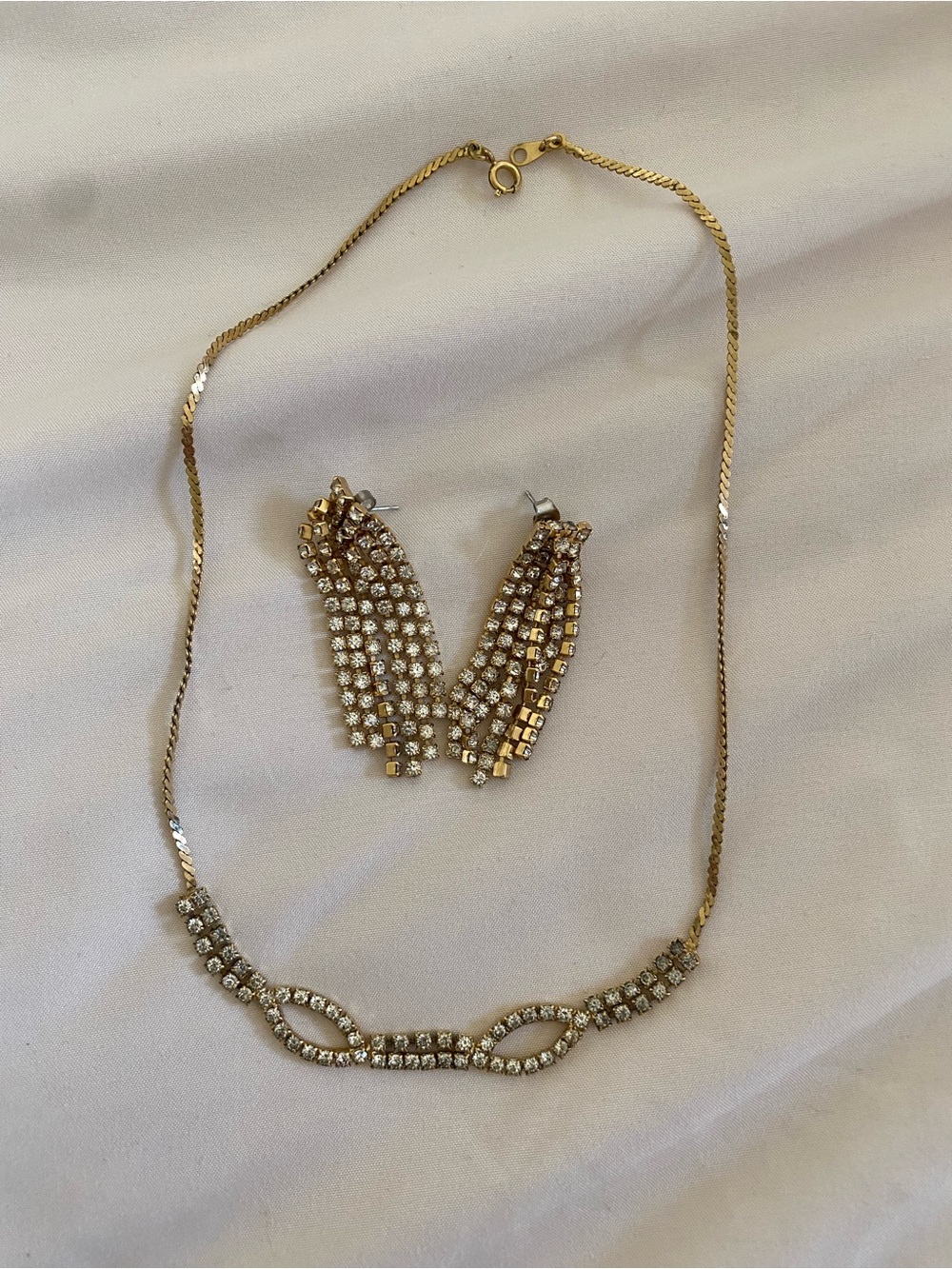 Gold Rhinestone Necklace and Earrings Set - Elegant Women’s Jewelry
